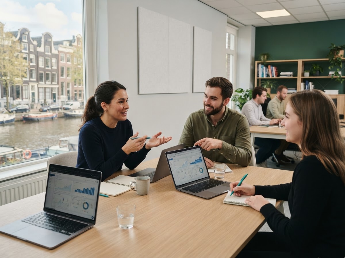 Phier Kapitborg analist die marktdata bekijkt op een dashboard